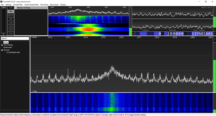 CubicSDR with LNA in-line and powered