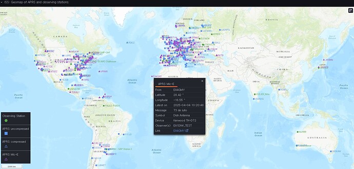 Digipeater Overview dashboard: ISS - Geomap (90 days)